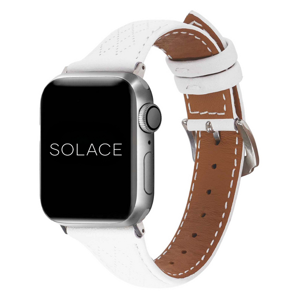 White Leather Apple Watch Bands Compatible with  49mm 45mm 44mm 42mm 41mm, front facing