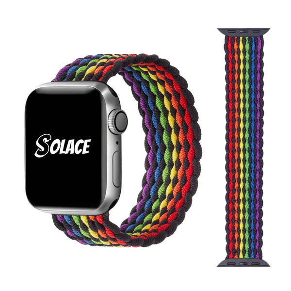 Rainbow Braided Nylon Loop Apple Watch Band Compatible with series Series 9, 8, 7, 6, SE, 5, 4, 3, 2, and 1 and Ultra 