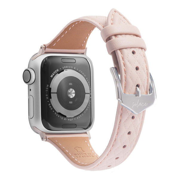 Pink Leather Apple Watch Bands Compatible with 49mm 45mm 44mm 42mm 41mm, Back facing