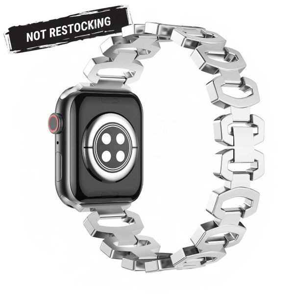 Silver Stainless Steel Link Apple Watch Bands Compatible with series Series 9, 8, 7, 6, SE, 5, 4, 3, 2, and 1 and Ultra