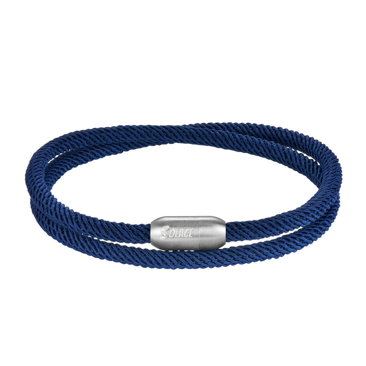 Solace Blue braided nylon bracelet with magnetic attachment